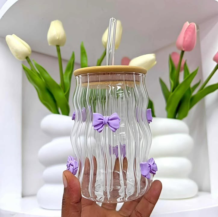 Rippled Juice jar Gouared Design 500ml with Purple Color Puki