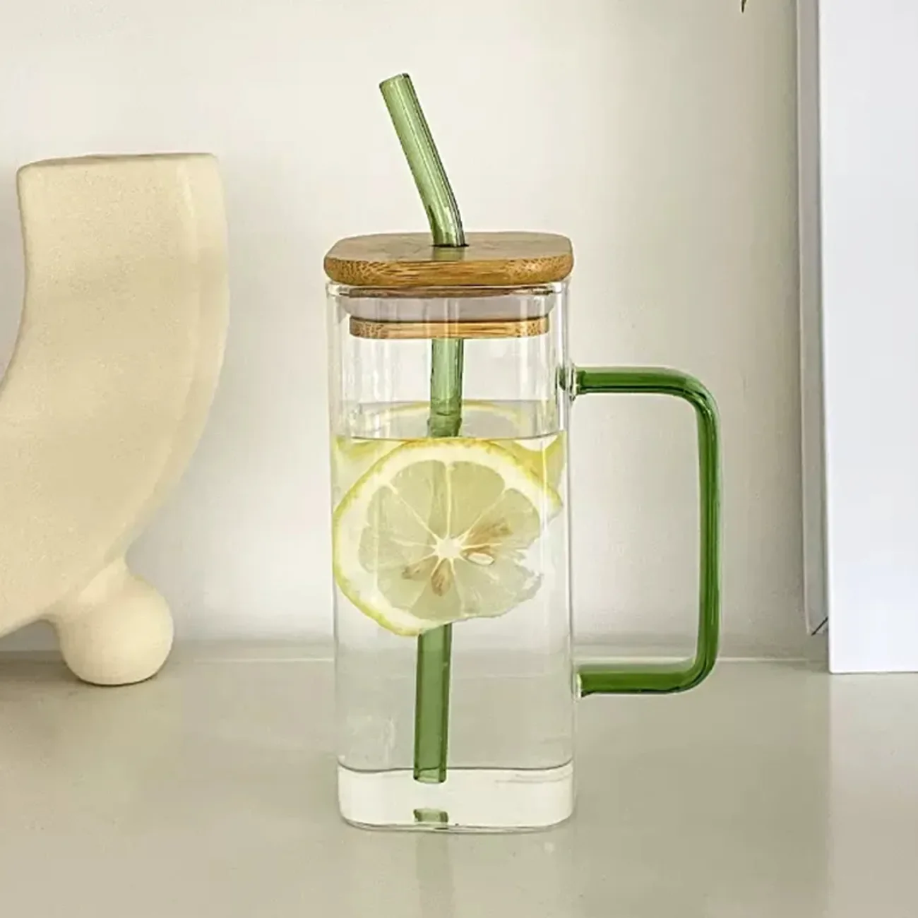 Square Glass Juice Tumbler 400ml -  Green Handel