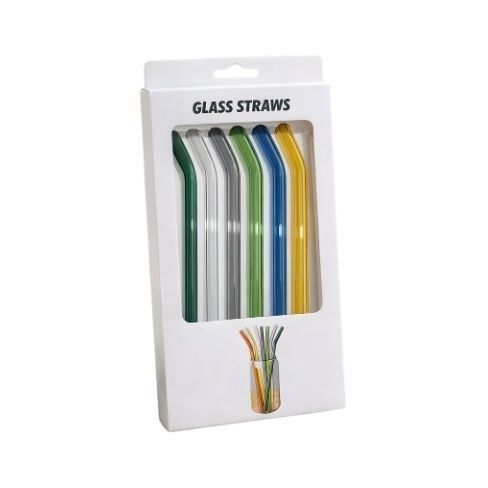 Multi Color Glass Straw Set (6 Colorful Pieces)