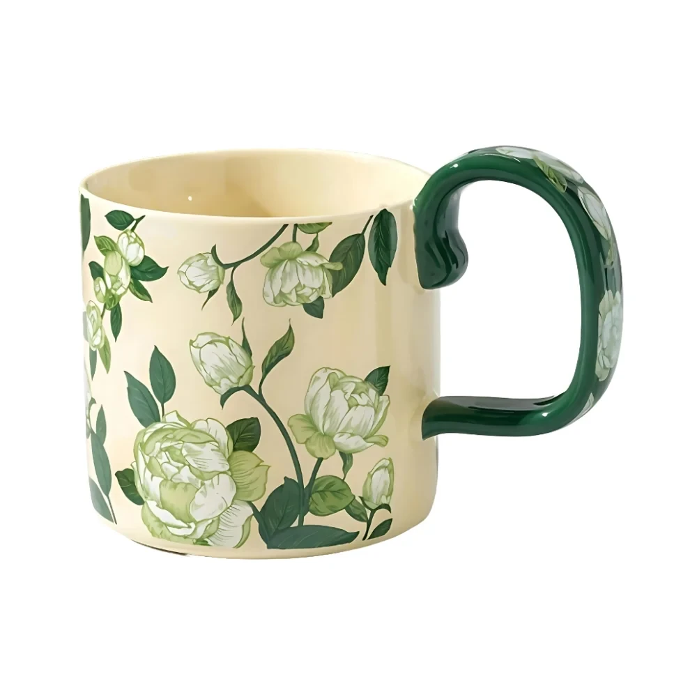 Floral Ceramic Cup 400ml -  Green