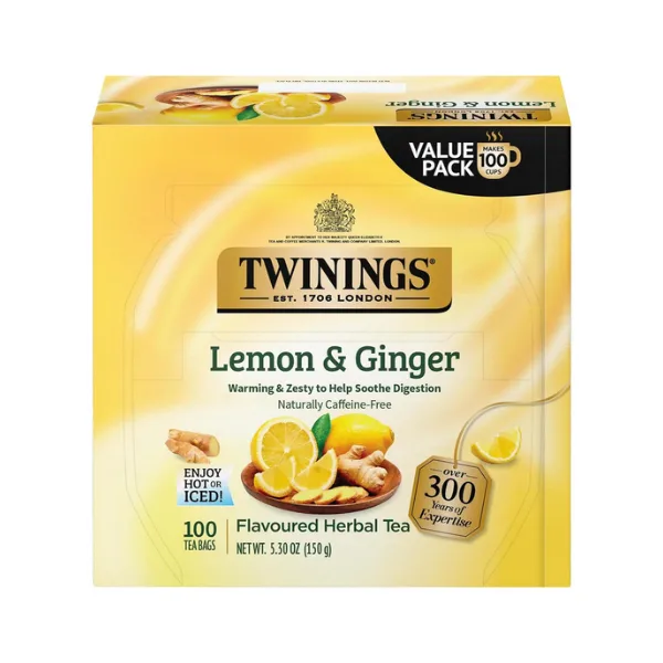 Twinings Lemon & Ginger Flavoured Herbal Tea - Value Pack (100 Bags)