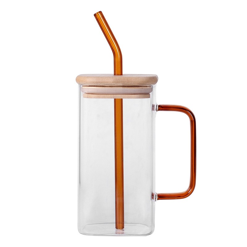 Square Glass Juice Tumbler 400ml -  Coffee Color Handel