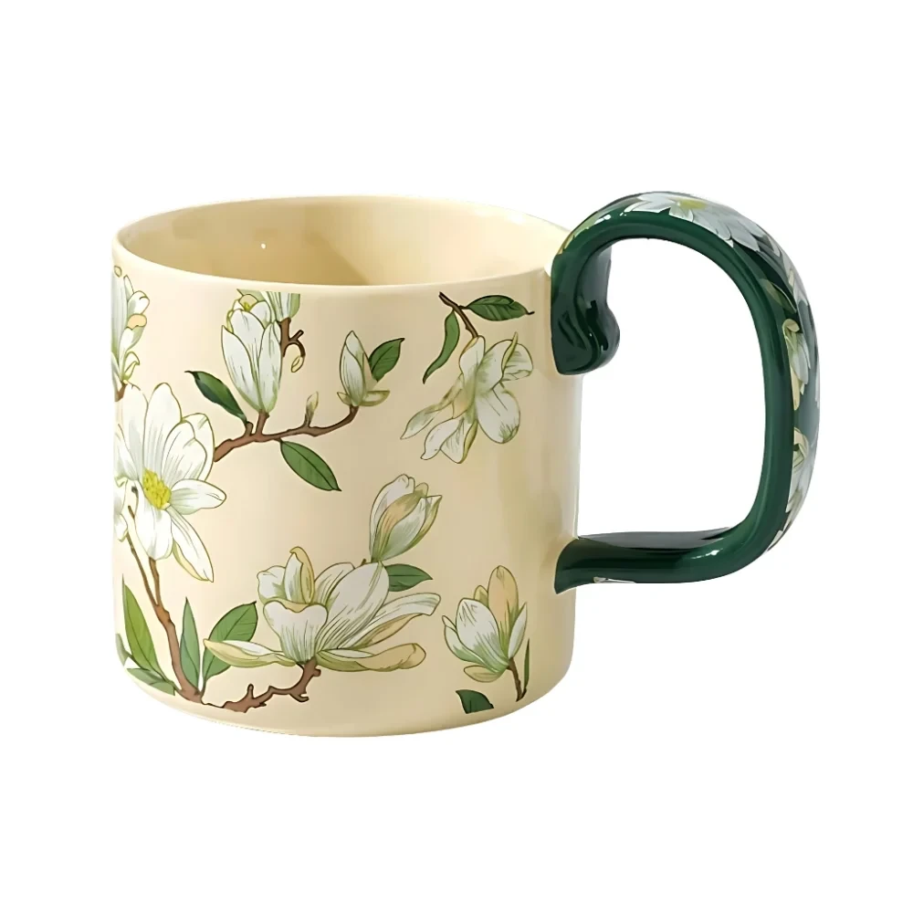 Floral Ceramic Cup 400ml -  White